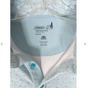 Johnnie-O Performance Polo Golf Mens S Floral Pattern Turquoise White Stretch